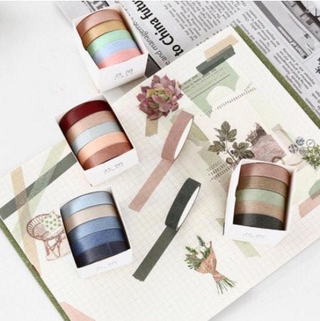 5 Piece Patten and Solid Washi Tape Set - Obsession Designs Co.
