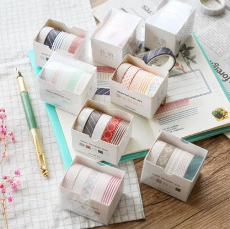 5 Piece Patten and Solid Washi Tape Set - Obsession Designs Co.