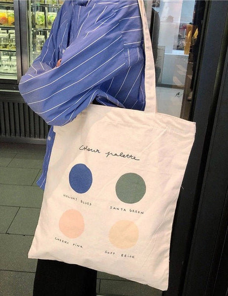 Aesthetic Color Palette Canvas Tote Bag With Zipper - Korean Style - Obsession Designs Co.