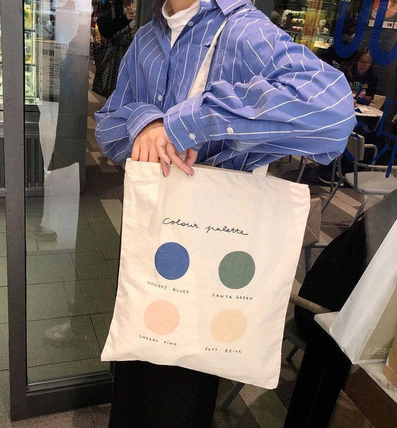 Aesthetic Color Palette Canvas Tote Bag With Zipper - Korean Style - Obsession Designs Co.