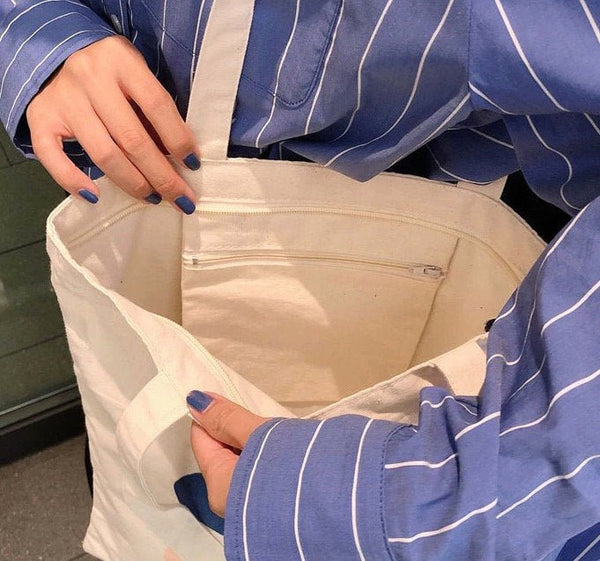 Aesthetic Color Palette Canvas Tote Bag With Zipper - Korean Style - Obsession Designs Co.