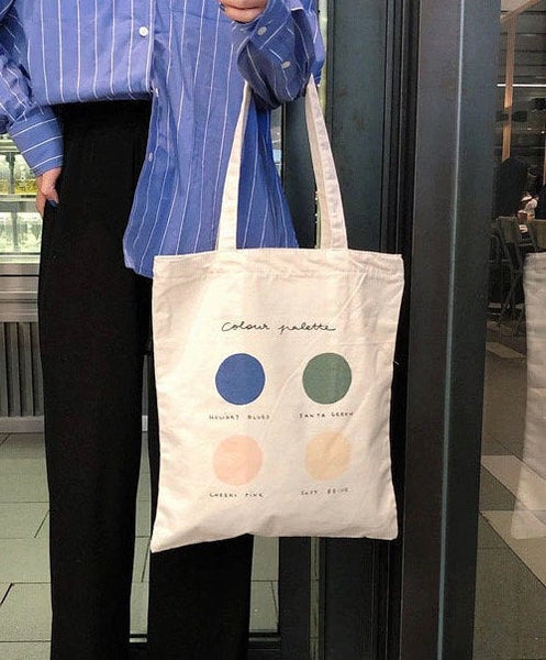 Aesthetic Color Palette Canvas Tote Bag With Zipper - Korean Style - Obsession Designs Co.
