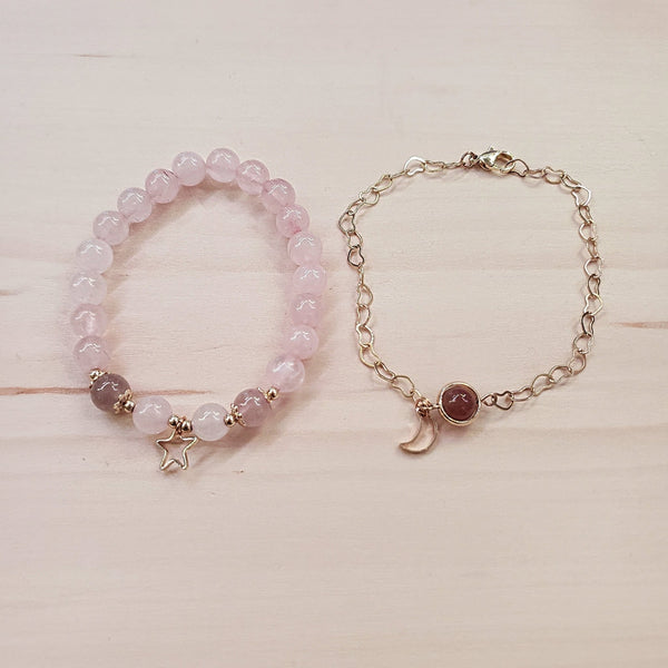 Aesthetic Pink Glass Bead and Chain Bracelet Set - Obsession Designs Co.