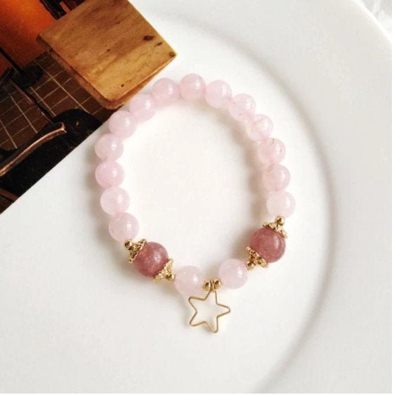 Aesthetic Pink Glass Bead and Chain Bracelet Set - Obsession Designs Co.
