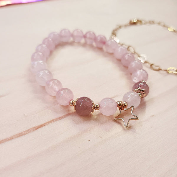 Aesthetic Pink Glass Bead and Chain Bracelet Set - Obsession Designs Co.