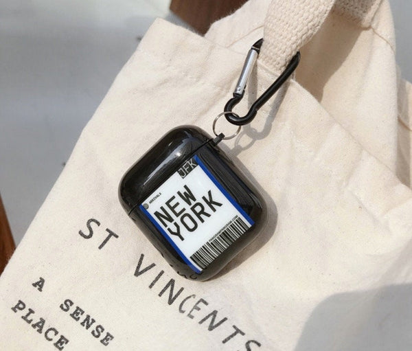 Black City Airport Tag Aesthetic Airpod Case - Obsession Designs Co.