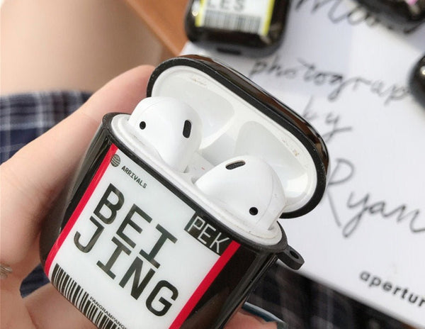 Black City Airport Tag Aesthetic Airpod Case - Obsession Designs Co.