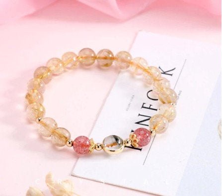 Citrine and Strawberry Quartz Stone Beaded Bracelet - Obsession Designs Co.