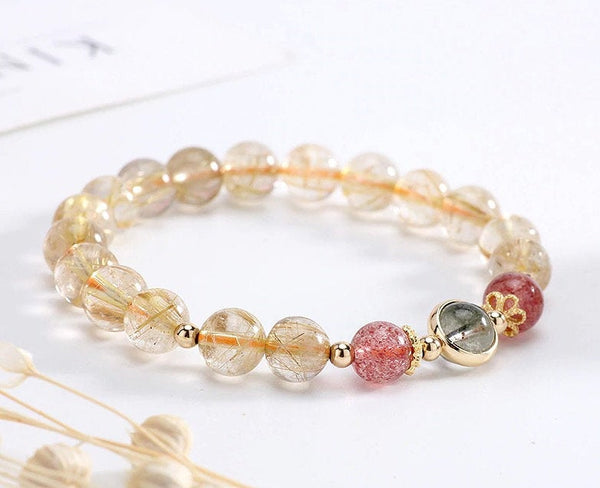 Citrine and Strawberry Quartz Stone Beaded Bracelet - Obsession Designs Co.