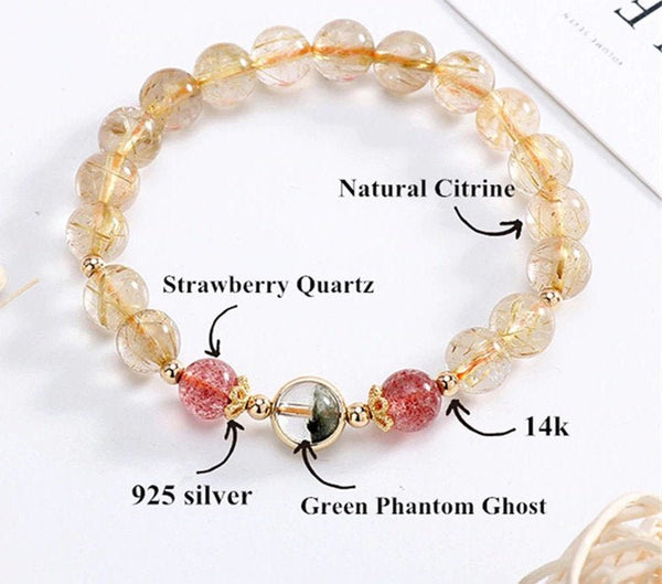 Citrine and Strawberry Quartz Stone Beaded Bracelet - Obsession Designs Co.