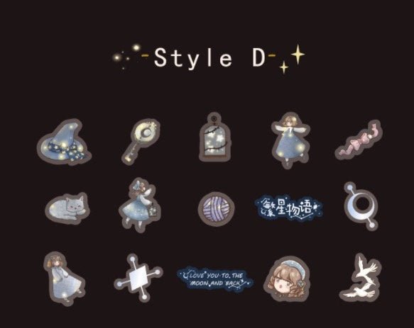 Kawaii Starry Magical Girls PET/PVC Deco Sticker - Obsession Designs Co.