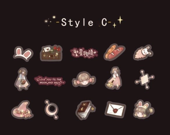 Kawaii Starry Magical Girls PET/PVC Deco Sticker - Obsession Designs Co.