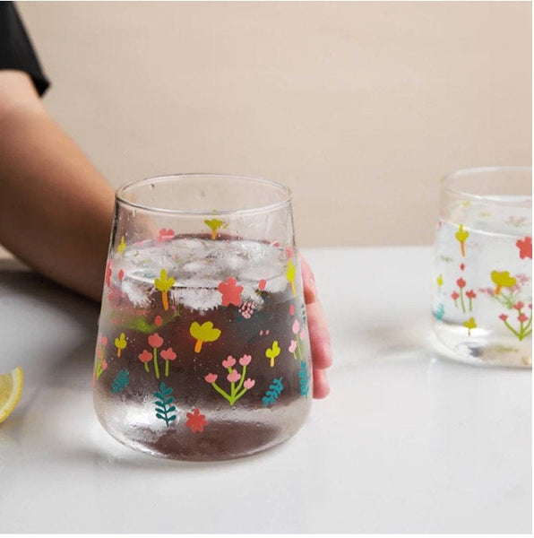 Korean Aesthetic Cute Floral Glass Cup - Obsession Designs Co.
