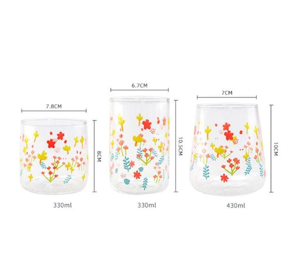 Korean Aesthetic Cute Floral Glass Cup - Obsession Designs Co.
