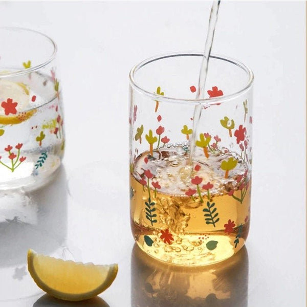 Korean Aesthetic Cute Floral Glass Cup - Obsession Designs Co.