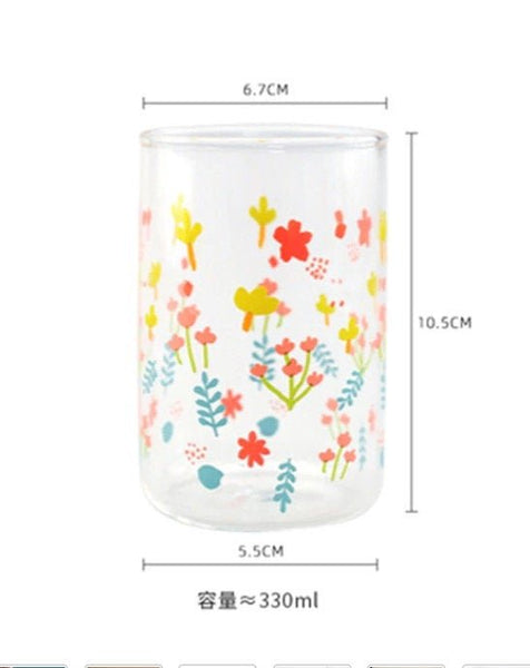 Korean Aesthetic Cute Floral Glass Cup - Obsession Designs Co.