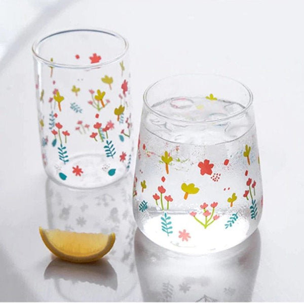 Korean Aesthetic Cute Floral Glass Cup - Obsession Designs Co.