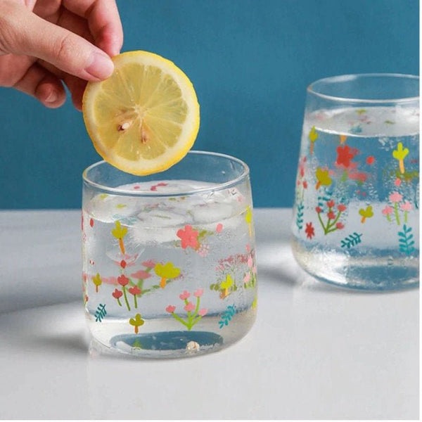 Korean Aesthetic Cute Floral Glass Cup - Obsession Designs Co.