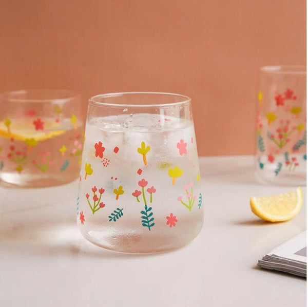 Korean Aesthetic Cute Floral Glass Cup - Obsession Designs Co.