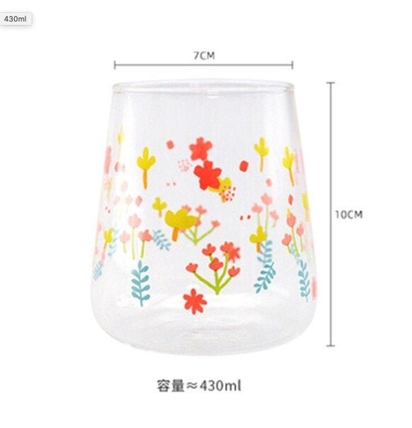 Korean Aesthetic Cute Floral Glass Cup - Obsession Designs Co.