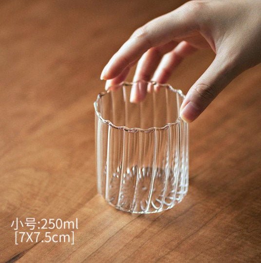 Korean Style Ripple Aesthetic Lightweight Glass Coffee/Milk Tea/ Tea Cup - Obsession Designs Co.