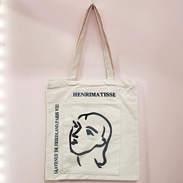 Korean Style Women Face Outline Tote Bag With Zipper - Obsession Designs Co.
