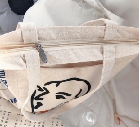 Korean Style Women Face Outline Tote Bag With Zipper - Obsession Designs Co.