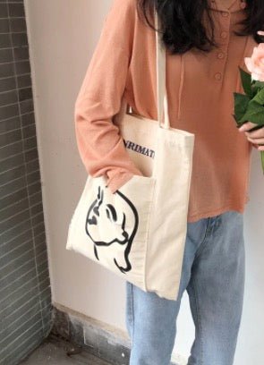 Korean Style Women Face Outline Tote Bag With Zipper - Obsession Designs Co.