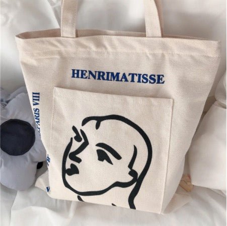 Korean Style Women Face Outline Tote Bag With Zipper - Obsession Designs Co.