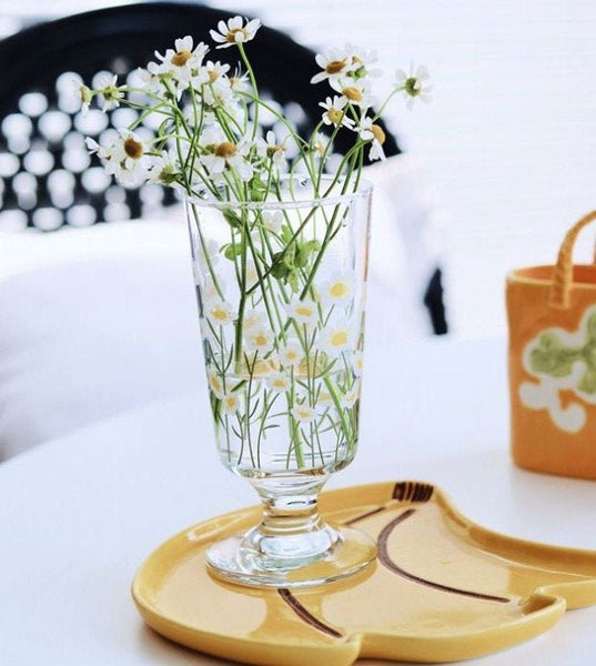 Retro Chic Aesthetic Flower Daisy Glass Cup - Korean style - Obsession Designs Co.