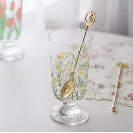 Retro Chic Aesthetic Flower Daisy Glass Cup - Korean style - Obsession Designs Co.