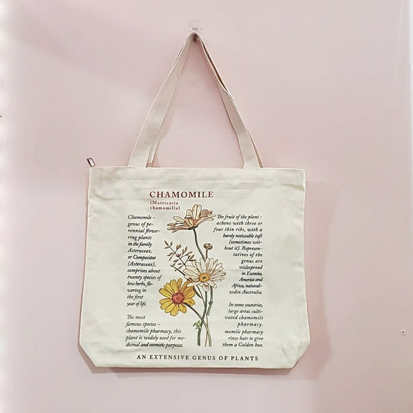 Retro Flower Aesthetic Canvas Tote Bag With Zipper - Obsession Designs Co.