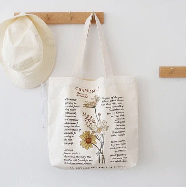 Retro Flower Aesthetic Canvas Tote Bag With Zipper - Obsession Designs Co.
