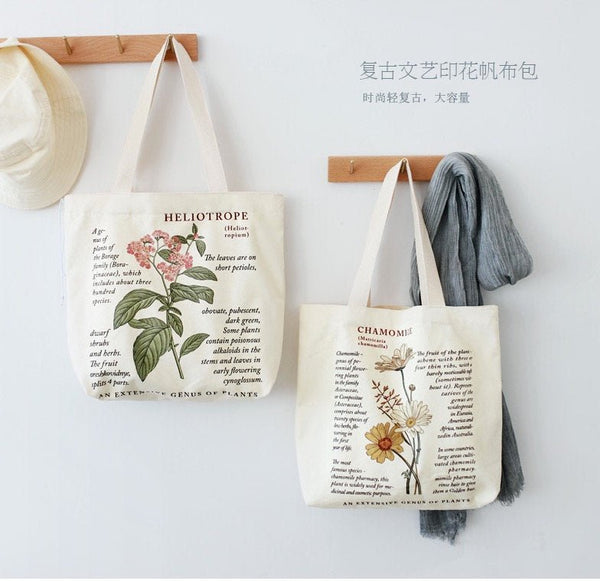 Retro Flower Aesthetic Canvas Tote Bag With Zipper - Obsession Designs Co.