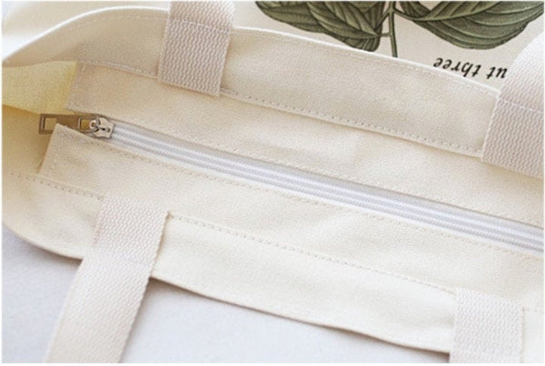 Retro Flower Aesthetic Canvas Tote Bag With Zipper - Obsession Designs Co.