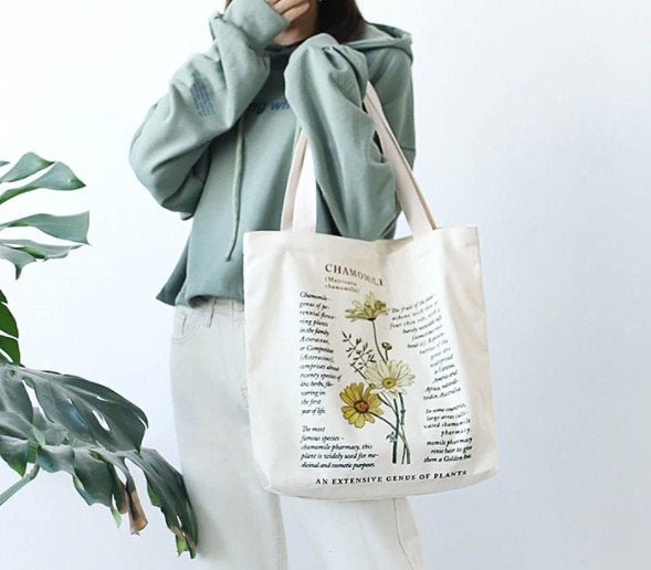 Retro Flower Aesthetic Canvas Tote Bag With Zipper - Obsession Designs Co.