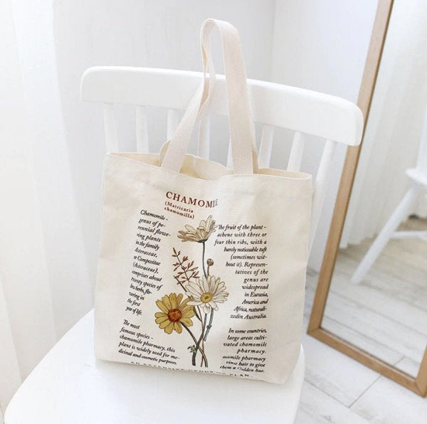 Retro Flower Aesthetic Canvas Tote Bag With Zipper - Obsession Designs Co.