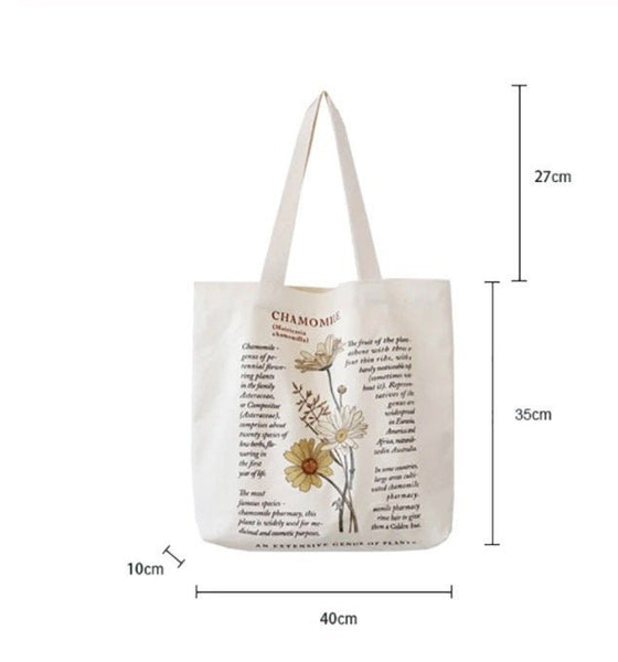 Retro Flower Aesthetic Canvas Tote Bag With Zipper - Obsession Designs Co.