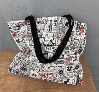 Retro Japanese Advertisement Graphic Aesthetic Canvas Tote Bag - Obsession Designs Co.