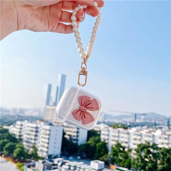 Simple Bow Airpod Case with Pearl Strap | Aesthetic| Kawaii | Elegant airpod case