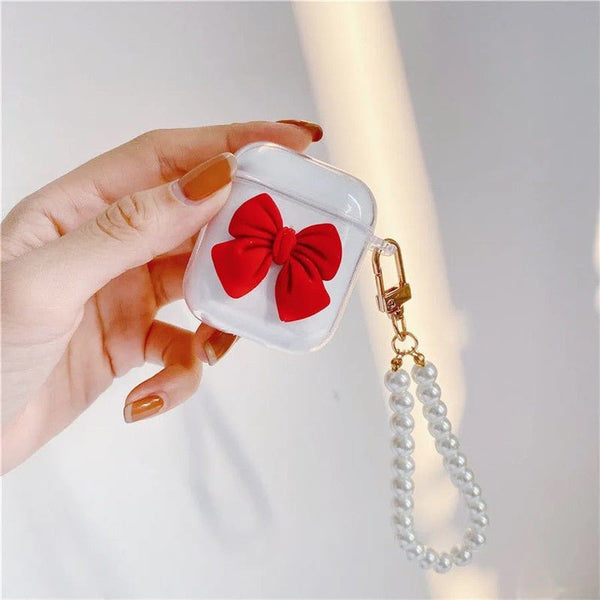 Simple Bow Airpod Case with Pearl Strap | Aesthetic| Kawaii | Elegant airpod case