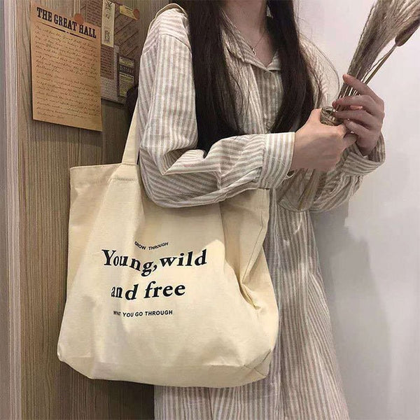 Young, Wild, and Free Lightweight Quote Canvas Tote Bag